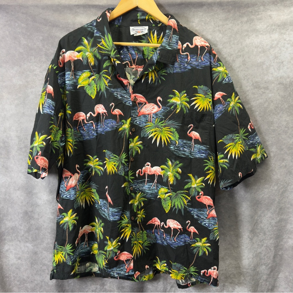 Vintage Pacific Legend Made In USA Hawaiian Shirt Flamingos Size 3XL Cotton